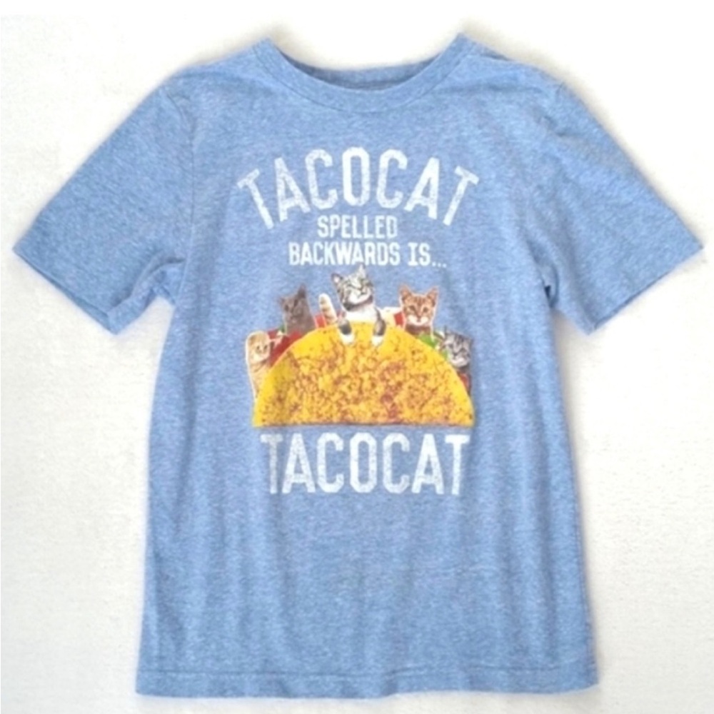 Vintage Cat Taco Blue Speckled Graphic Short Sleeve T-Shirt S (Super Cute Kitty)